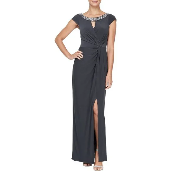 Alex Evenings | Dresses | Nwot Alex Evenings Embellished Cap Sleeve Front  Knot Cutout Gown In Gray Sz 2 | Poshmark